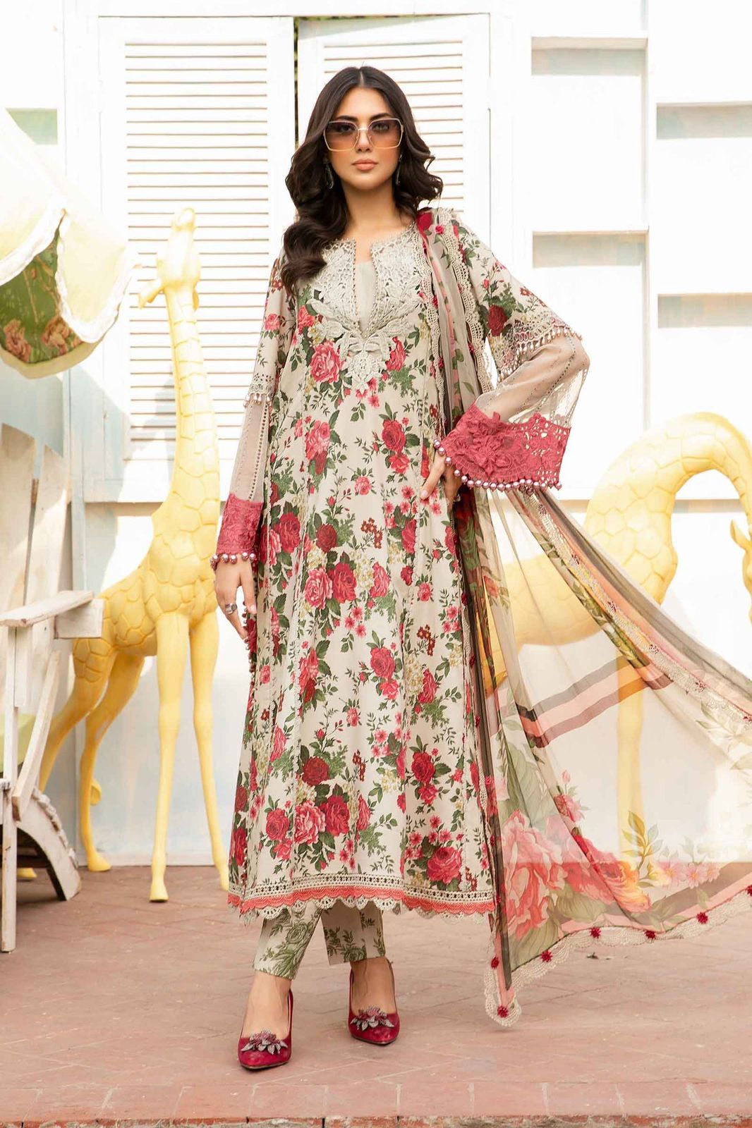 Luxury Edition– 3Pc Unstitched Digital Printed Linen Suit with Embroidered Patches