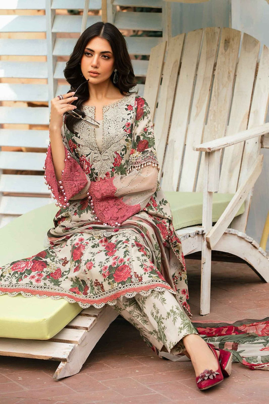 Luxury Edition– 3Pc Unstitched Digital Printed Linen Suit with Embroidered Patches