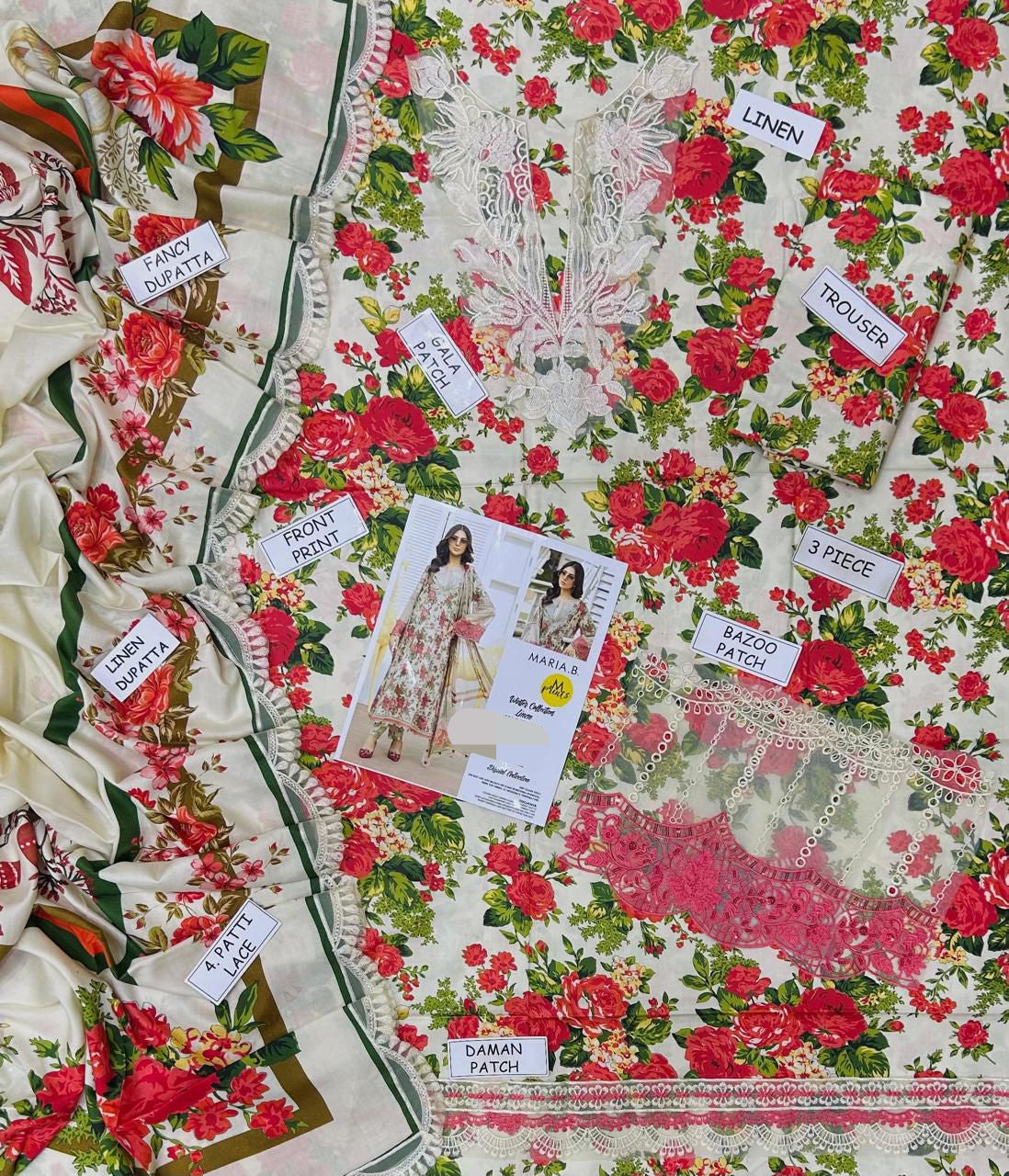 Luxury Edition– 3Pc Unstitched Digital Printed Linen Suit with Embroidered Patches