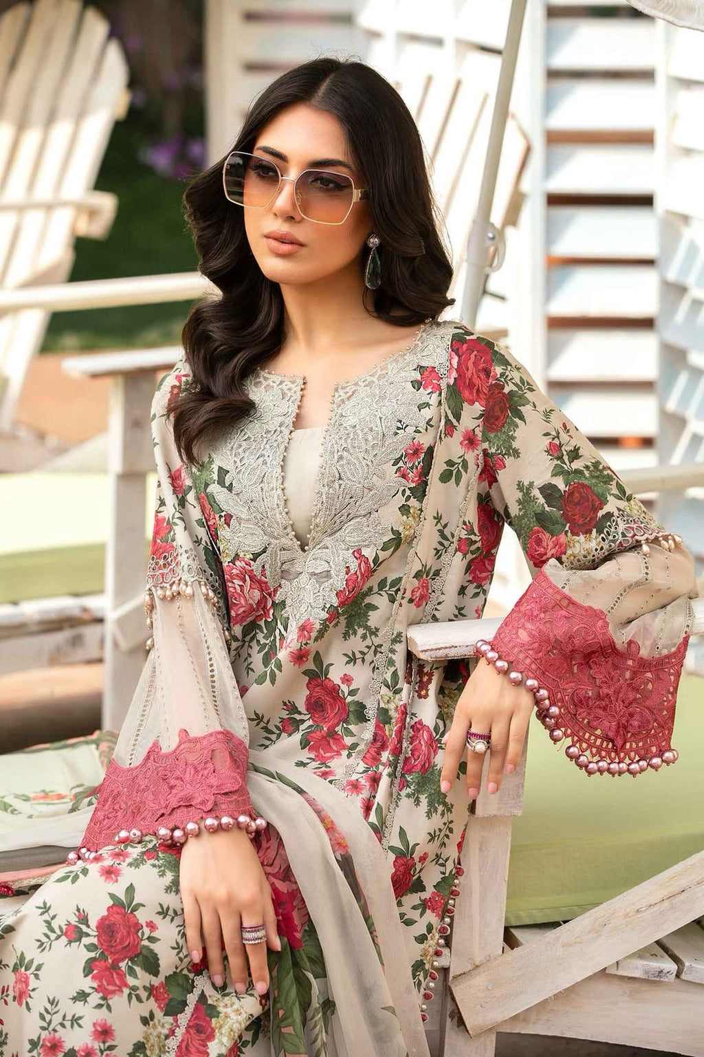Luxury Edition– 3Pc Unstitched Digital Printed Linen Suit with Embroidered Patches