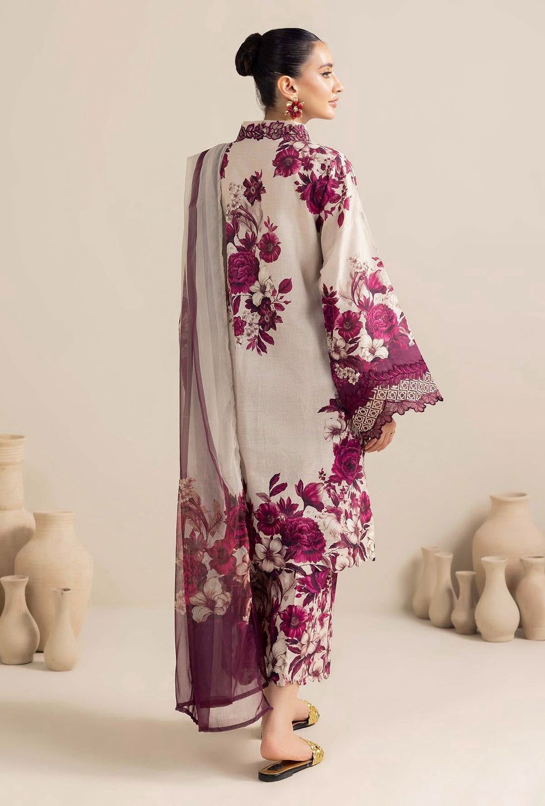 Fashion – 3Pc Unstitched Silk Suit with Digital Print Front & Back