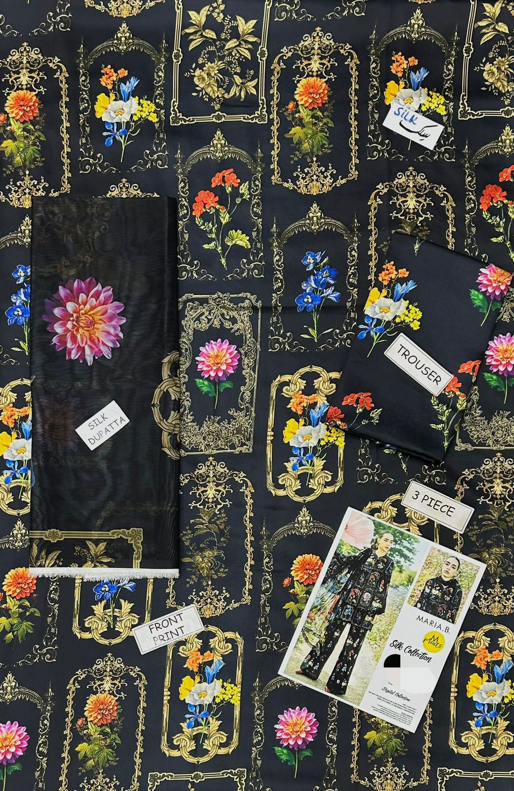 Elegant – 3Pc Silk Unstitched Suit with Digital Printed Dupatta