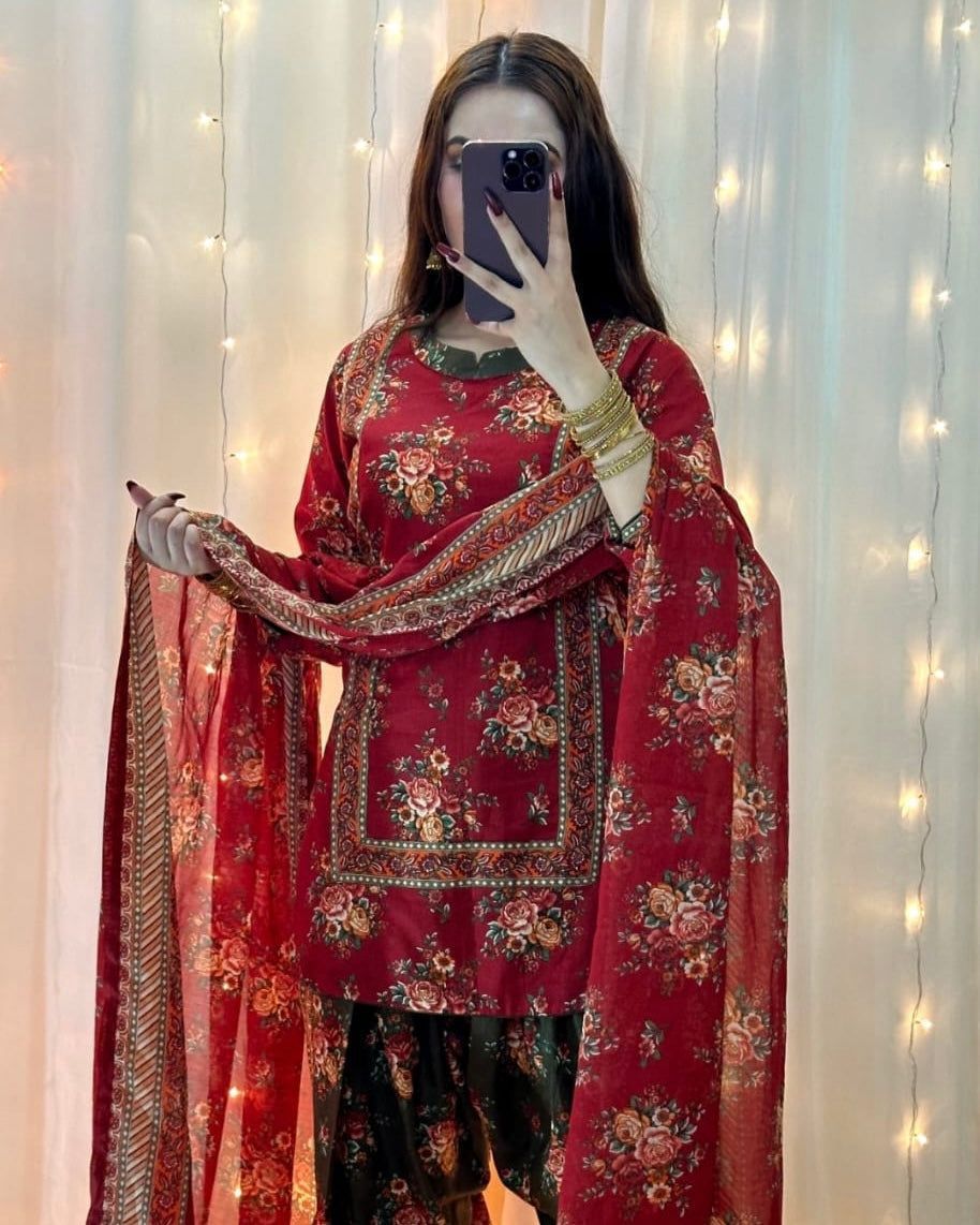 Graceful Look – 3Pc Unstitched Silk Suit with Digital Print Design