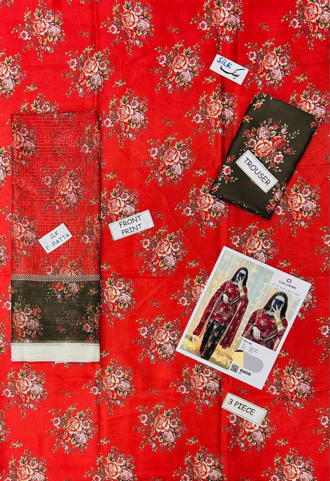 Graceful Look – 3Pc Unstitched Silk Suit with Digital Print Design
