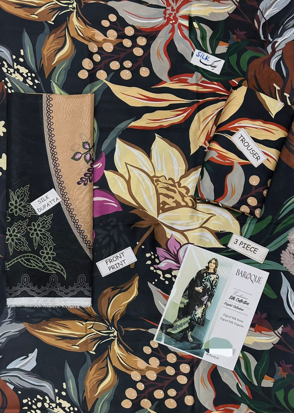 Premium Wear– 3Pc Unstitched Silk Suit Complete with Digital Prints