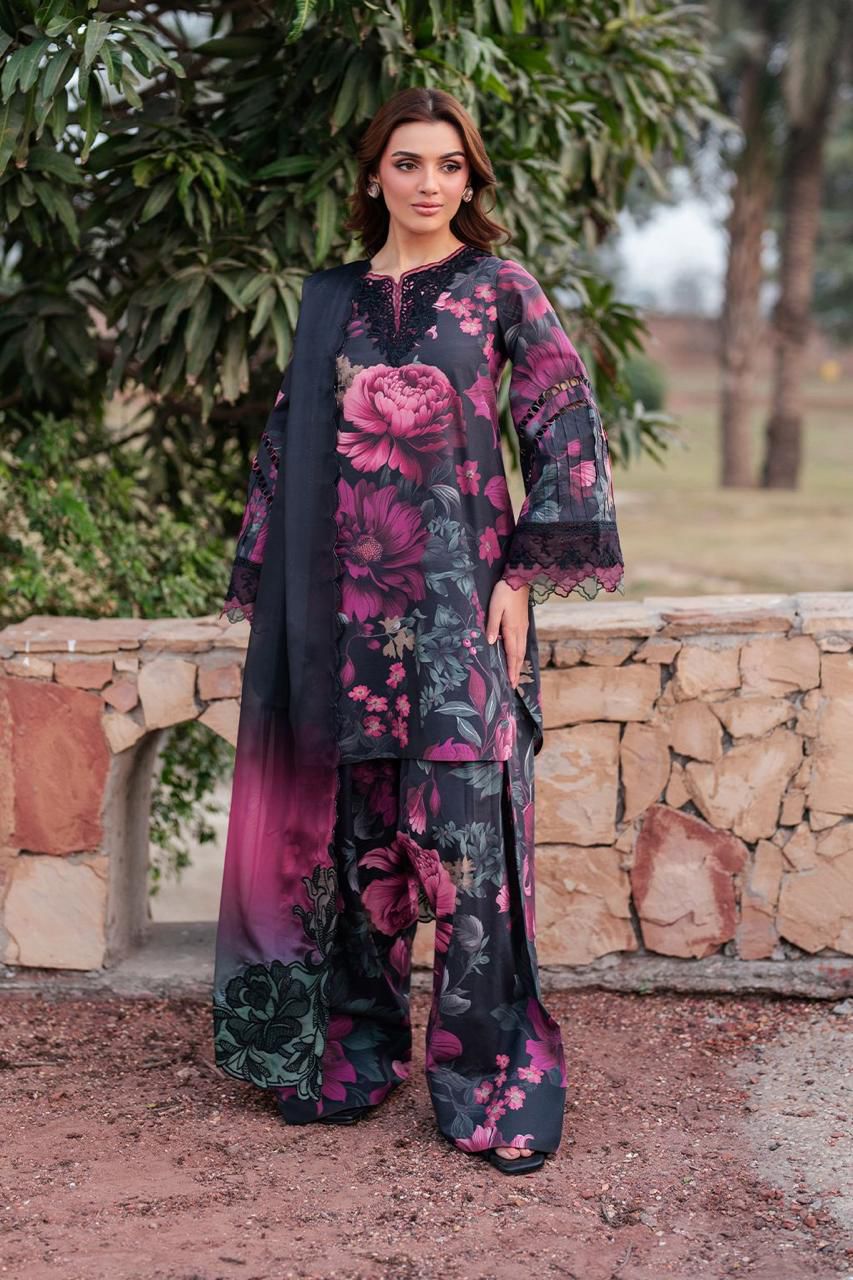 Stylish – 3Pc Unstitched Silk Suit (Digital Print Front, Back, Sleeves, Dupatta)