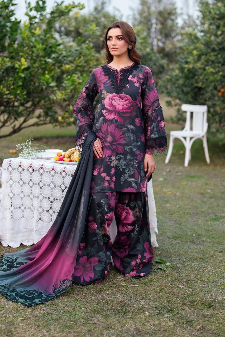 Stylish – 3Pc Unstitched Silk Suit (Digital Print Front, Back, Sleeves, Dupatta)