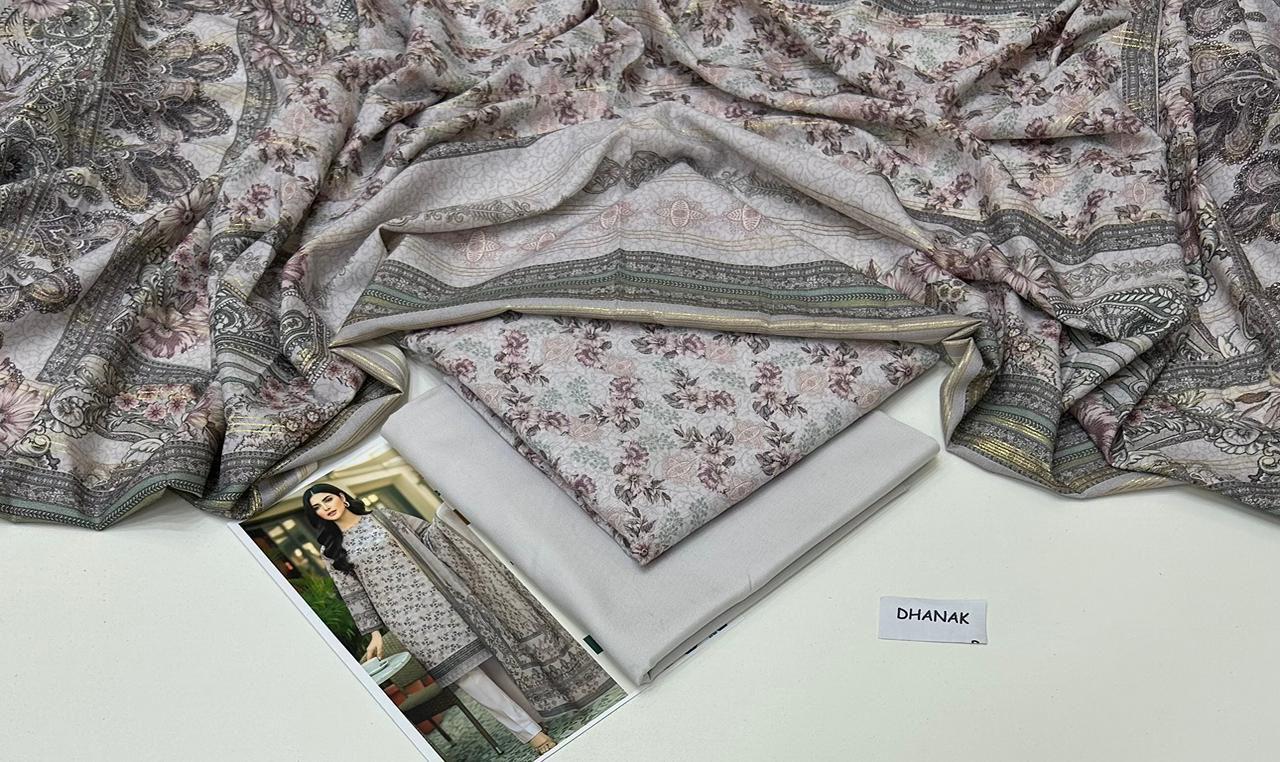 3PC Unstitched Digital Printed Dhanak Collection