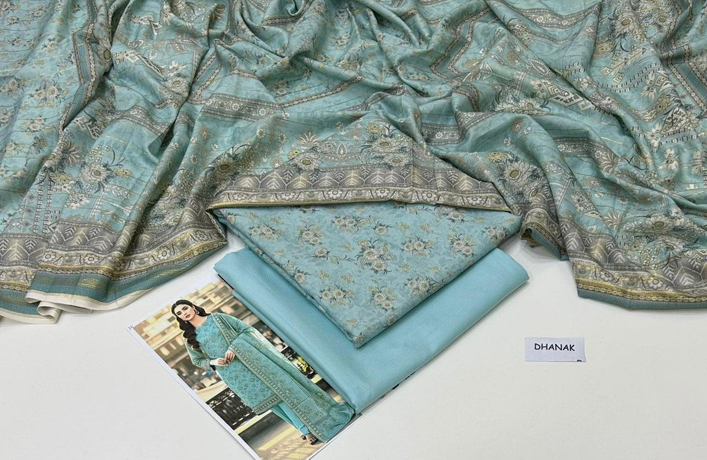 3PC Unstitched Digital Printed Dhanak Collection