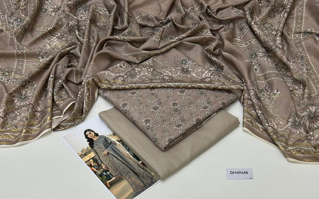 3PC Unstitched Digital Printed Dhanak Collection