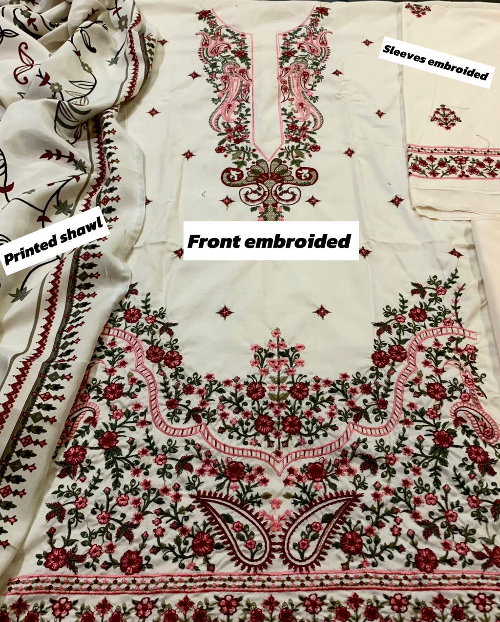 3PC Unstitched Dhank Embroidered Suit with Digital Printed Shawl