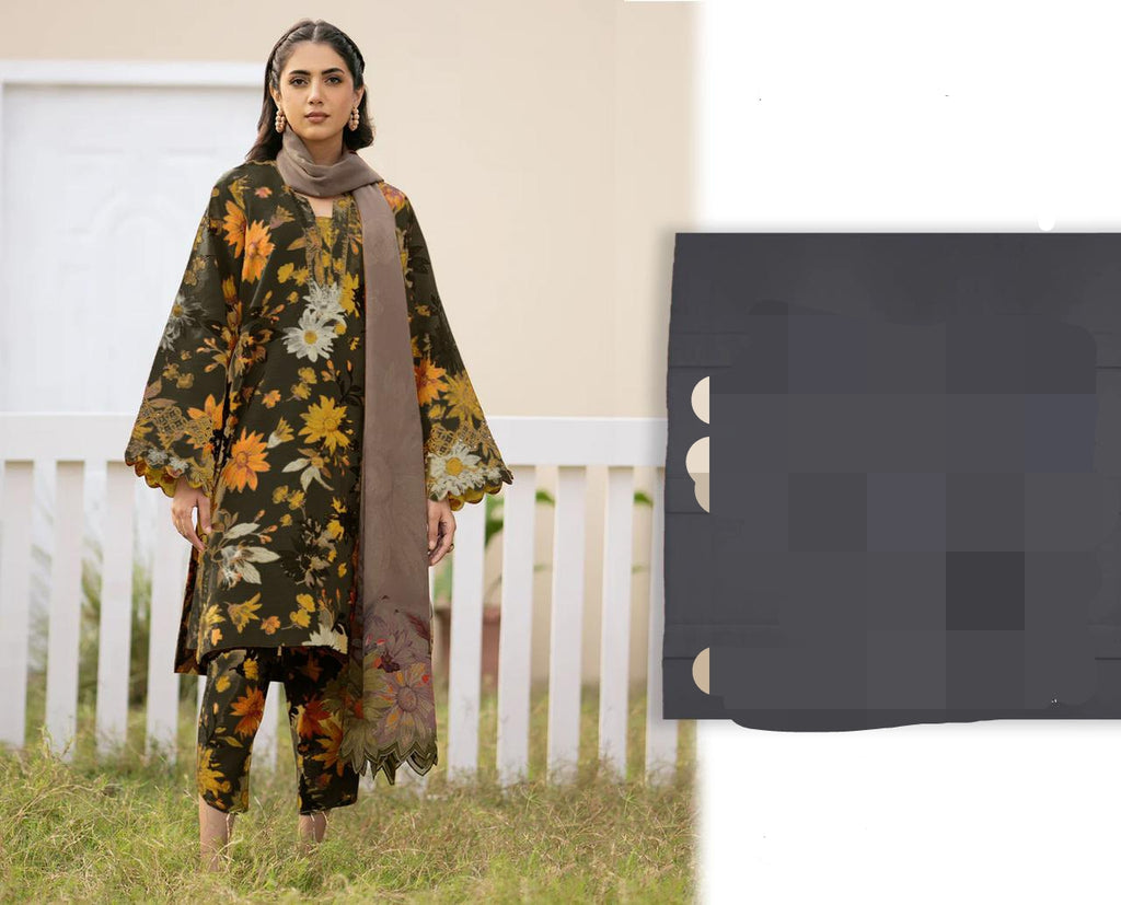 3PC Unstitched Dhank | Heavy Neck Patch | Allover Digital Print