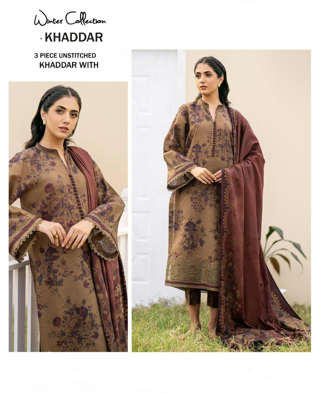 3PC Unstitched Dhank | Heavy Neck & Border Patch | Digital Print