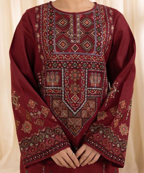 3PC Unstitched Dhank | Embroidered Front & Neck | Printed Shawl